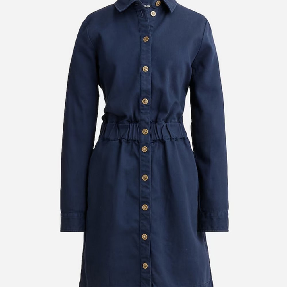 Navy Jcrew LS button front chino dress Size 2
